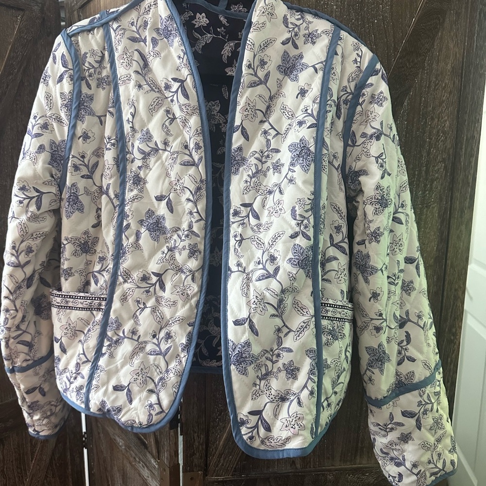 Floral Quilted Jacket with Blue Trim